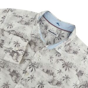 Tommy Bahama Mens Size L Linen Blend Palm Print Long Sleeve Button Down Shirt